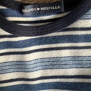 Brandy Melville Blue and White Striped Crewneck Sweater